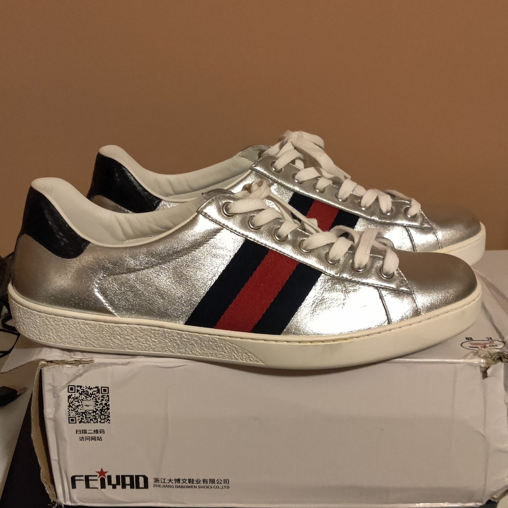 GucciAce leather low trainers 42EU Very good condition Silver, Leather